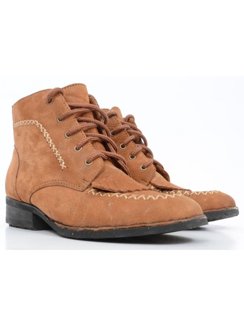 RARE Double H Women's 7 Western Leather Lace Up Fringe Ankle Boots Cowgirl Ranch
